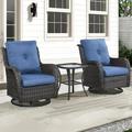 Outdoor Swivel Rocker Patio Chairs with Side Table 3 Pieces PE Wicker Patio Furniture Set for Porch Deck Balcony Garden