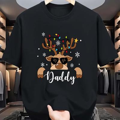 TEMU Men's Christmas Elk & 'dad' Print T-shirt - Casual, Comfortable Short Sleeve Tee For Summer, Perfect Gift Idea, , Daily Image
