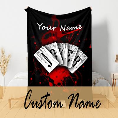 TEMU Custom Name Playing Cards Blanket - Personalized, Flannel Throw For Sofa And Bed, , Machine Washable, Colors Image