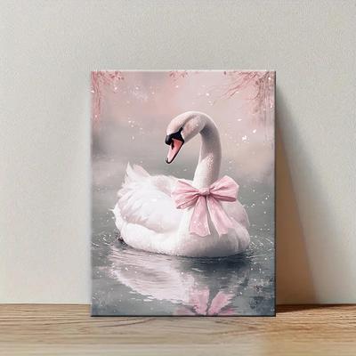 TEMU 2d Flat Framed 1pc Canvas Poster Wall Art Ready To Hang Romantic With Pink Bow Canvas Prints Posters Wall Decor Artwork Suitable For Home Office Kitchen Decoration Image
