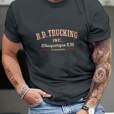TEMU Men's Plus Size R.d. Convoy Graphic T-shirt - Casual Summer Short Sleeve Tee With Print, Round Neck, Breathable Fabric For Casual Attire, Plus Size Image