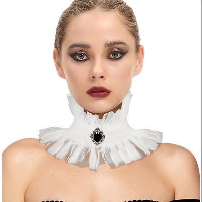 TEMU Joukavor Gothic Collar - Black Polyester Fiber, With Golden Button, Halloween Costumes & Parties, Adult Gift Idea, Halloween Costume Accessory | Collar | Detailed Construction, Halloween Costume Image