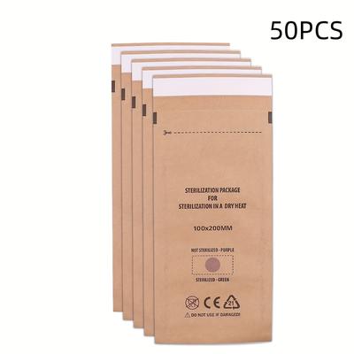 TEMU 50pcs Disposable Self-sealing Cleaning Bags, Nail Sanitizing Cow Paper Bag For Enclosing Dental Tools, Tools, And Manicure Tools Image
