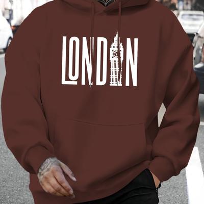 TEMU Men' Casual Hoodie - Fall/winter Polyester Knit Fabric, Regular Fit, Long Sleeve Hooded Sweatshirt With Drawstring Image