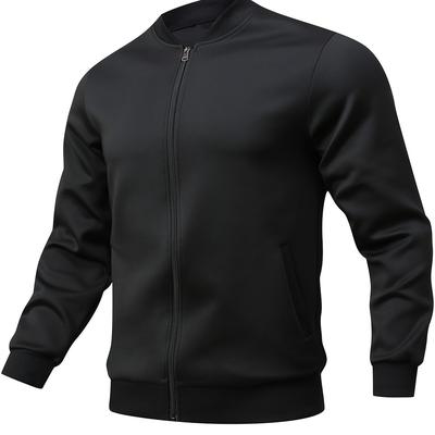 TEMU Customizable Men's Baseball Collar Jacket With Personalized Back Print - Geometric Pattern, Zipper Closure, Machine Washable Polyester, Functional Pockets - Tailored Collection Image