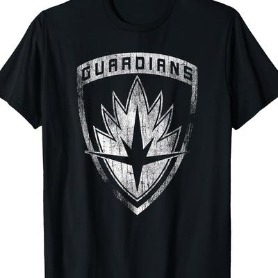 TEMU Guardians Of Men's Distressed Logo Graphic T-shirt - 100% Cotton 220gsm Regular Fit Short Sleeve Casual Tee With Classic Badge Design For Casual Attire Image