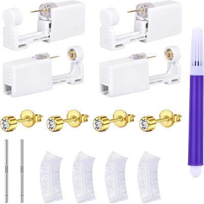 TEMU 11pcs Ear Piercing Set, Helix Cartilage Tragus Ear Piercing Studs, Self-piercing Set, With 925 Silver Ear Care Stick, Waterproof Disposable Earmuffs, Marker Pen