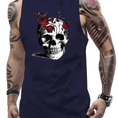 TEMU Men's Athletic Tank Top - Quick-dry, Moisture-wicking & Breathable | Gym, Running & Training | Sleeveless With Skull Image