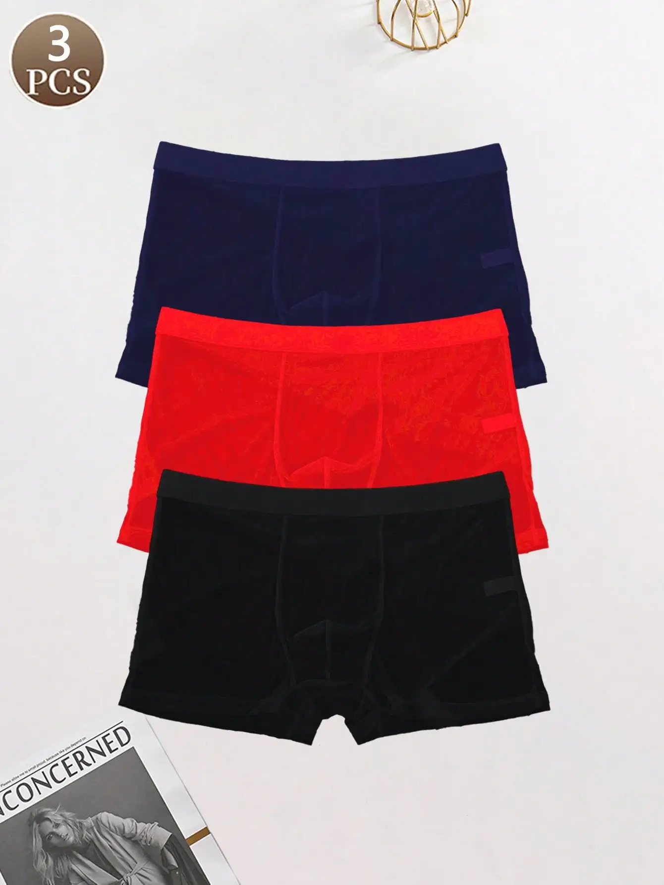 3PCS Casual Sport Basic Strickstoff leichte und weiche einfarbige mittlere Taille atmungsaktive, schnell trocknende Herrenhöschen Image