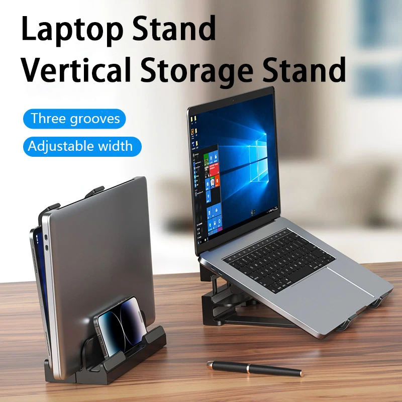Laptop-Ständer, Notebook-Computer-Halter, verstellbarer vertikaler Ständer für MacBook, iPad, Tablet, Telefon, Kindle, Desktop-Aufbewahrungsständer Image
