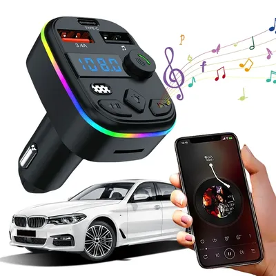 Wireless Car MP3 Player FM Transmitter with Type C PD 18W 3A Fast Charging and Handsfree Calling for