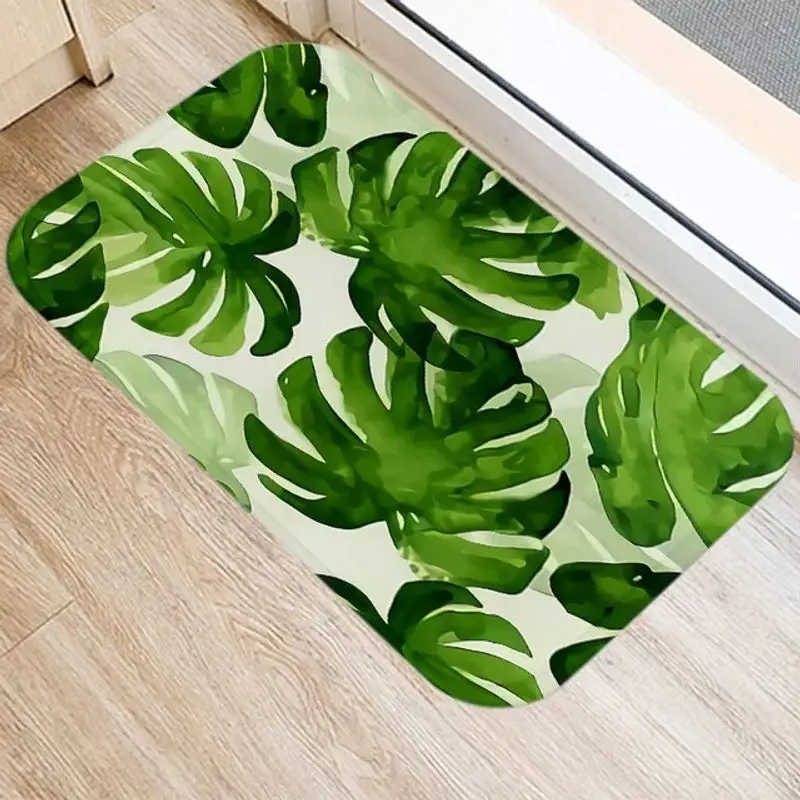 VIKAMA Tropical Plant Palm Leaf Monstera Print Pattern Floor Mat Kitchen Bathroom Carpet Room Entrance Home Decor Door Rug