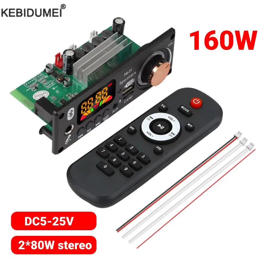160W Amplifier Bluetooth DIY MP3 WAV Decoder Board DC 12V 2*80W Wireless Car USB MP3 Player TF Card Slot USB FM with Mic