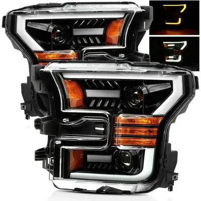 AlphaRex Base Model Jet Black Ford Halogen Type Switchback DRL/Signal LED Tube Dual Projector