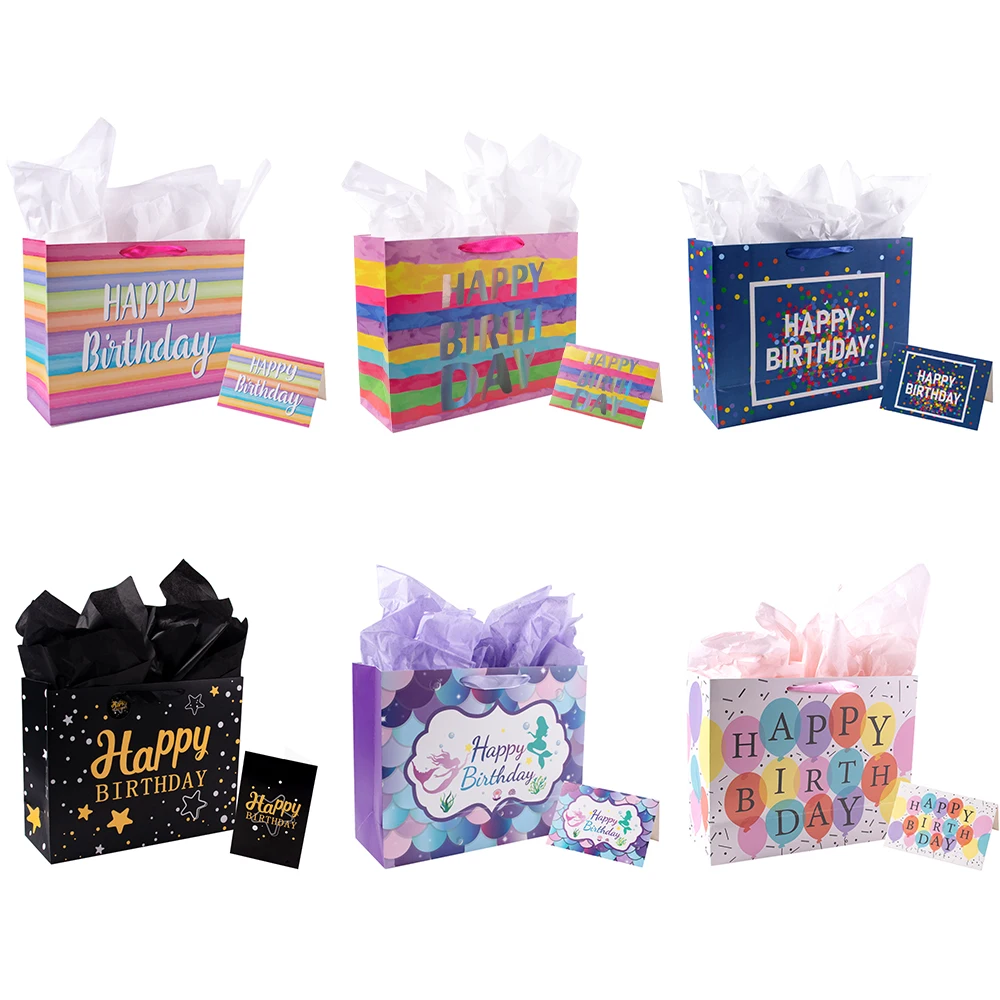 1 Stück große Happy Birthday-Geschenktüte mit Seidenpapier und Karte, Meerjungfrau, Geburtstag, Jahrestag, Party, dekoratives Geschenkpapier Image