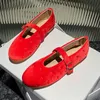 Rot Samt Schnalle Mary Janes Schuhe Frauen Elegante Frühling Herbst Flanell Wohnungen Schuhe Schwarz