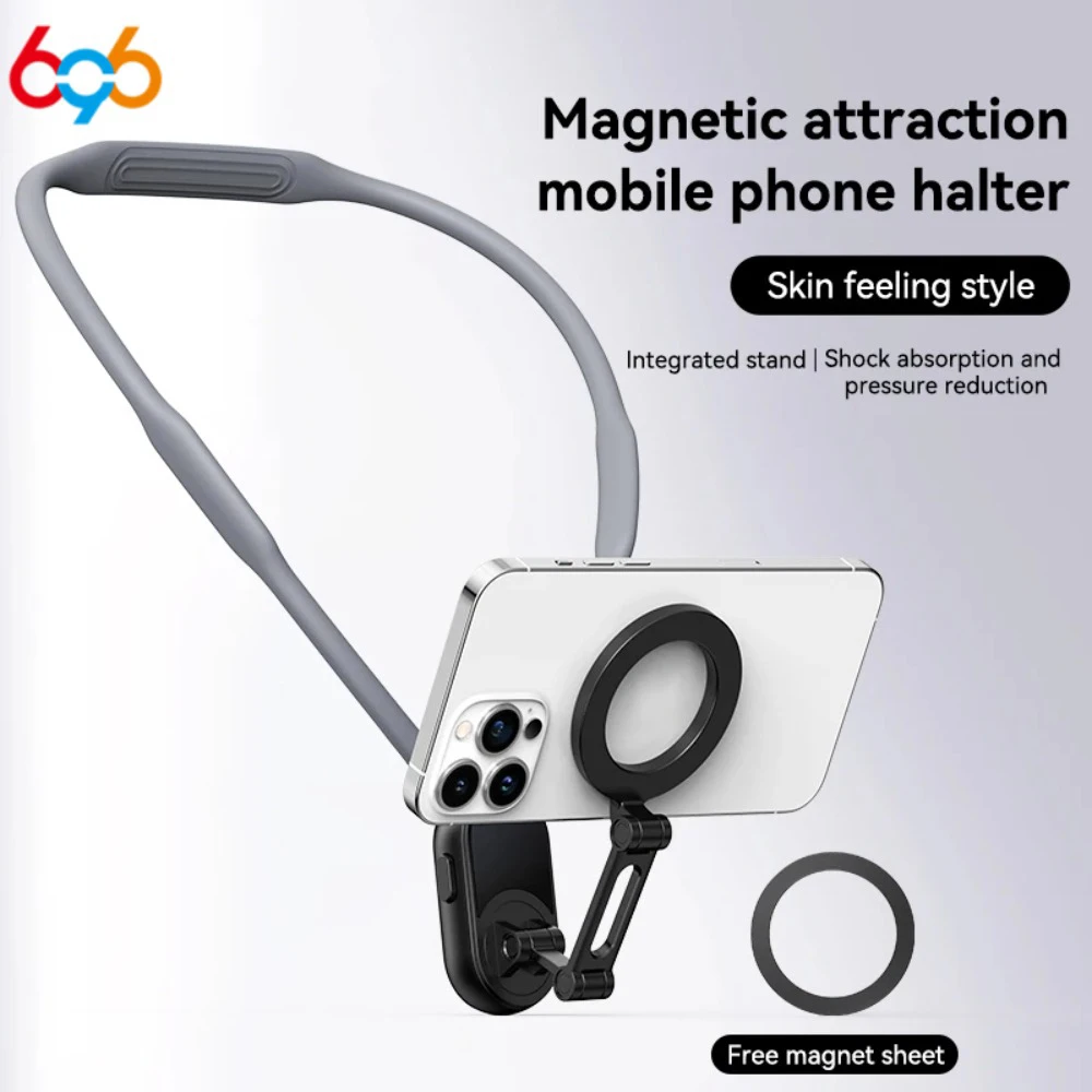 Silikon Magnetische Neck Halter Handy Halter Für IPhone 16 15 14 13 Für Huawei Für Samsung FÜR Xiaomi Selfie Stand halterung Image