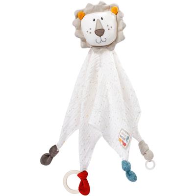 Schmusetuch FEHN "fehnNATUR, Löwe Deluxe", Baby, bunt (beige, weiß, rot, blau), Baumwolle, Schnuffeltücher, mit Befestigungsring für Schnuller; Enthält Bio-Baumwolle