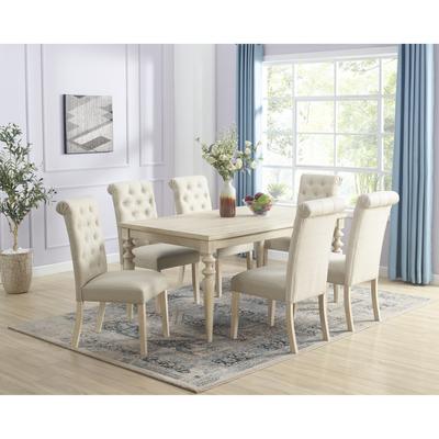 Casual 7 Pieces Wooden Turned-Leg Dining Table with 6 Tufted Upholstered Chairs