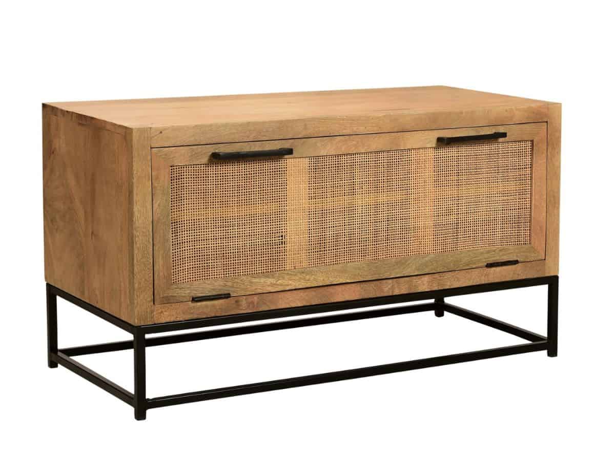 MiaMöbel Schuhschrank 'Havanna', 1 Klappe Massivholz, Metall, Rattan Mango Modern Indien Indisch Image
