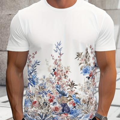 TEMU 1-pack Men's Short Sleeve T-shirt Silky Trendy Casual Round Neck Lightweight Polyester Graphic Print Tee For Men Image