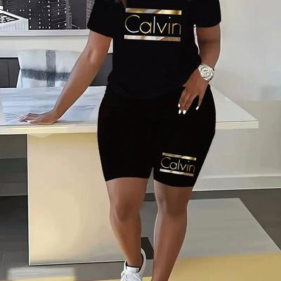 TEMU Summer Women's Letter Short Sleeve Shorts Set, Casual Comfortable Versatile Image