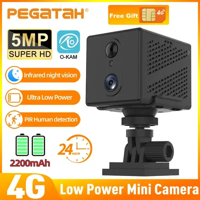 5MP 4G SIM Karte Mini Kamera Indoor Nachtsicht Überwachung Sicherheit Überwachung Wiederaufladbare 2200mAh Batterie Low Power Hause cam