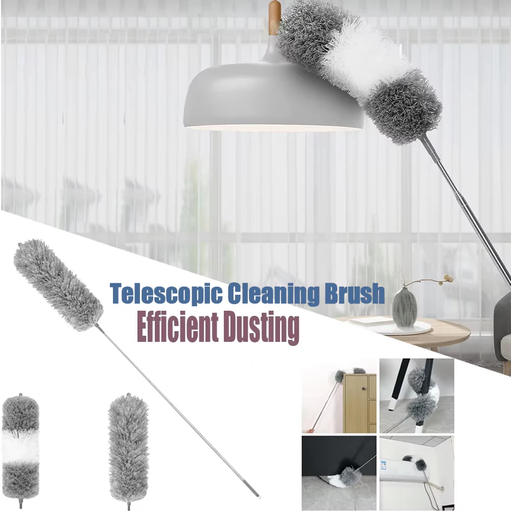 2,8 m langer Teleskop-Staubwedel, waschbar, mit biegbarem Staub, antistatische Eigenschaften, leicht, für Decken, Haushaltsreinigungswerkzeuge Image