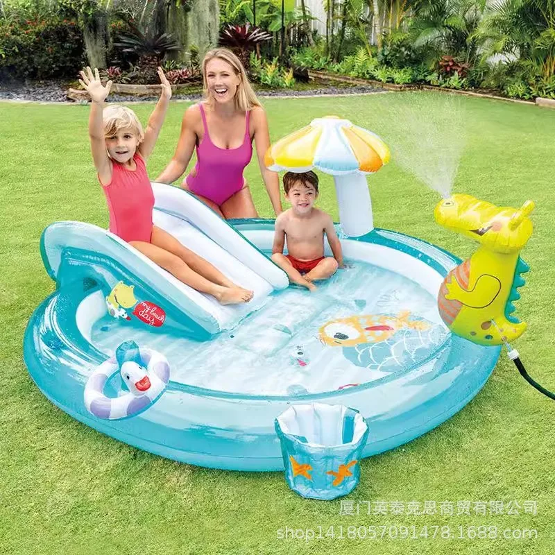 Sommer aufblasbares Spielzeug Kinder Wasserspielbecken mit Rutsche Krokodil aufblasbares Schwimmbad Krabbelbecken mit Wasserspray Image