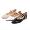 Frauen Leder Wohnungen Null Mokassins Schnalle Punkt Zehe Schuhe Glänzend Elegante Plus Größe 48,