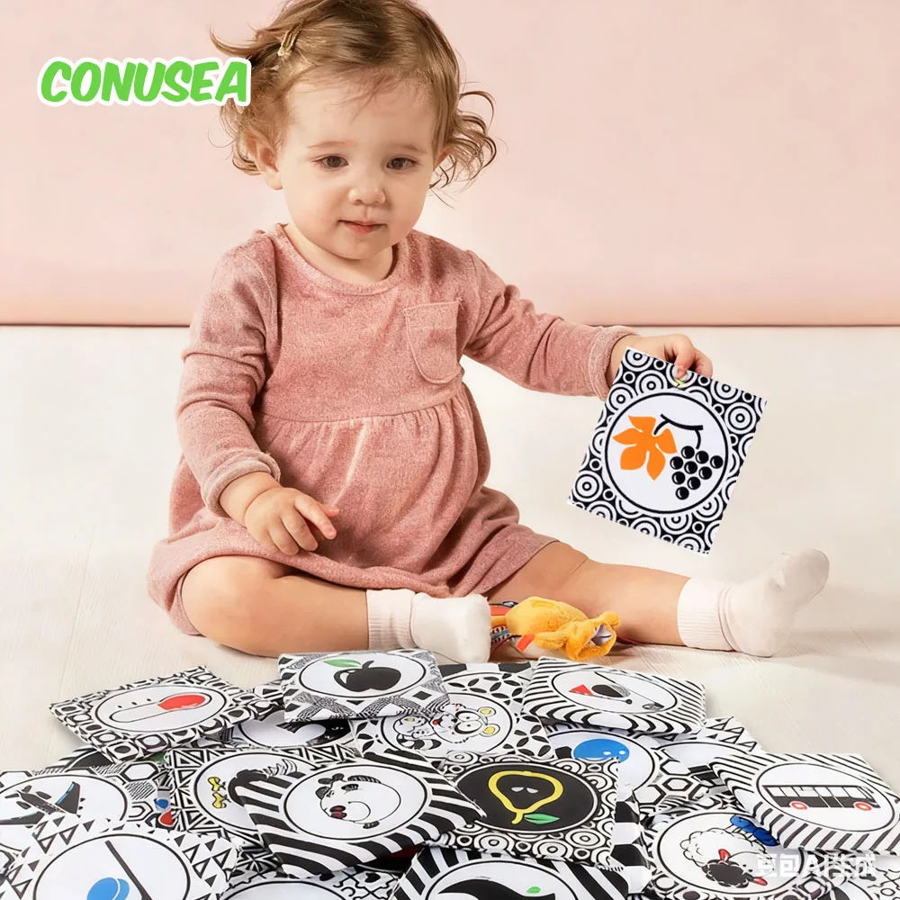 Baby-Schwarz-Weiß-Stoffbuch, Filz, sensorisches Spielzeug, Stoff, weiches Buch, Lernaktivitäten, Neugeborene, ruhige Bücher, pädagogische Geschenke