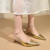 2025 Sommer Damen Gold Silber Spitze Zehen Kitten Heels Slingback Pumps Große Größe 42 Elegante