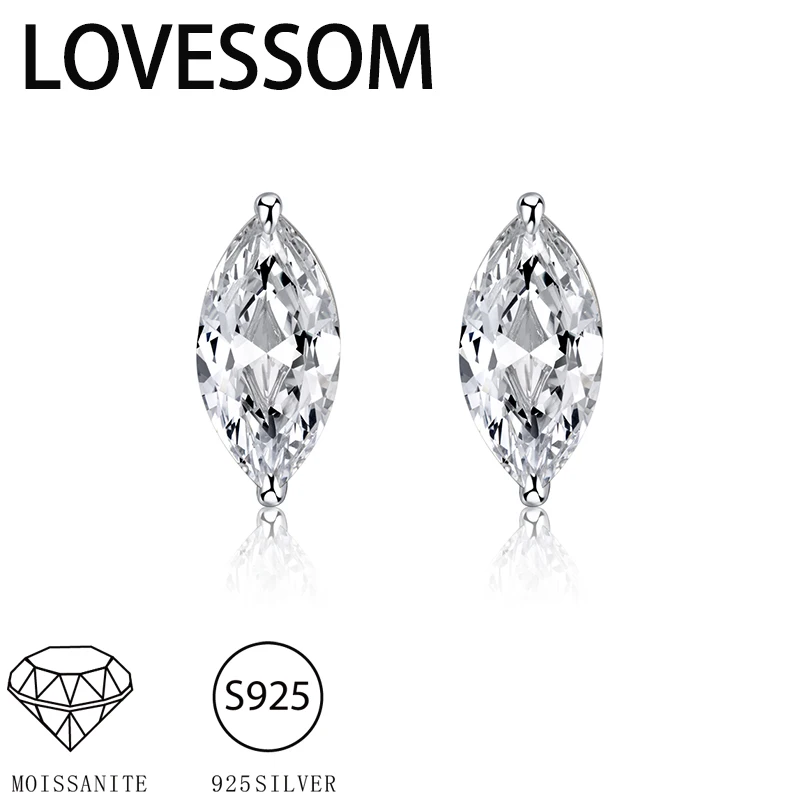 Ein Paar Paar Paar Ohrringe aus 925er Silber mit 1 Karat Marquise-Moissanit und schlichtem Temperament für Herren und Damen Image