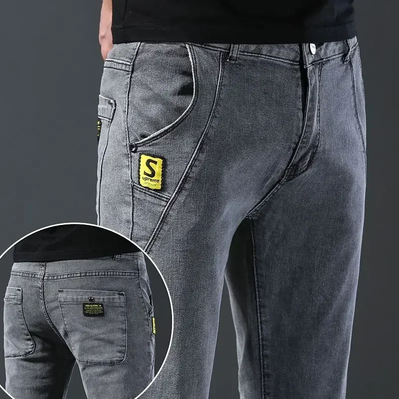 Neue Männer Mode Casual Business Denim Hosen Männlichen Slim Fit Gerade Bein Hosen Stretch Feste Hosen Größe 27-38