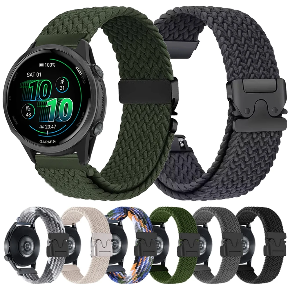 22 20 mm Nylonarmband für Garmin Forerunner 570 265 255 165 Musik gewebte Bänder Vivoactive 5 4 Venu 3 2 Sq Fallschirmschnallenarmband Image