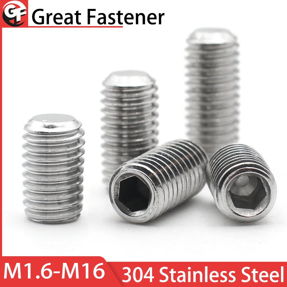 10 Stück 304 Edelstahl DIN916 Innensechskant-Gewindestifte mit Flachkopf, kopflose Sechskant-Stiftschrauben 2 M3 M4 M5 M6 M8 M10 M12-M16 Image