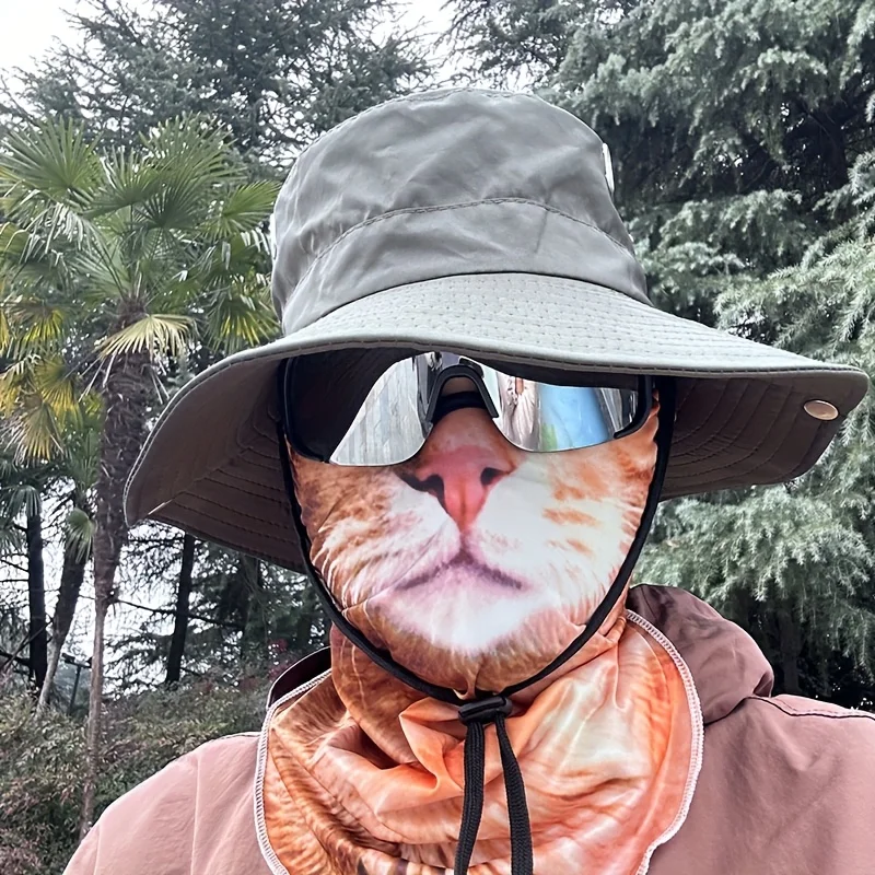 Atmungsaktive 3D-Katzen-Design-Sonnenschutzmaske für Vollgesicht und Hals, schnell trocknende Polyester-Helmfutter mit Katzenmuster Image