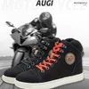AUGI Retro Motorradstiefel Vintage Schwarz Anti-Fall Road Racing Schuhe Mikrofaser Schutz Lässige Motorradschuhe für Männer Frauen