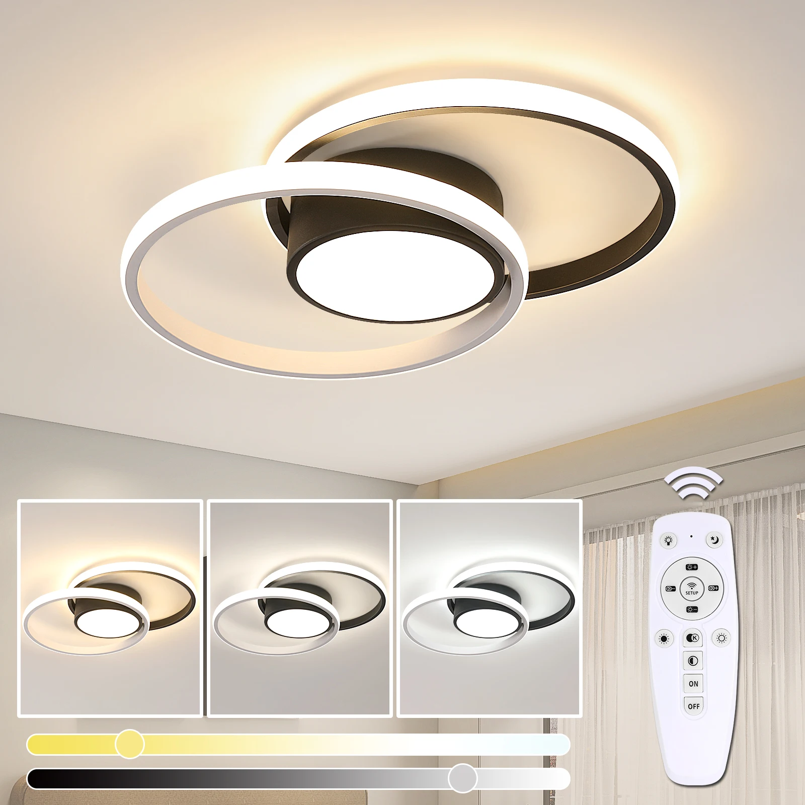 Dimmbare LED-Deckenleuchte, 40W LED-Deckenlampe 3000K/4500K/6500K, Kronleuchter Weiß mit Fernbedienung für Schlafzimmer