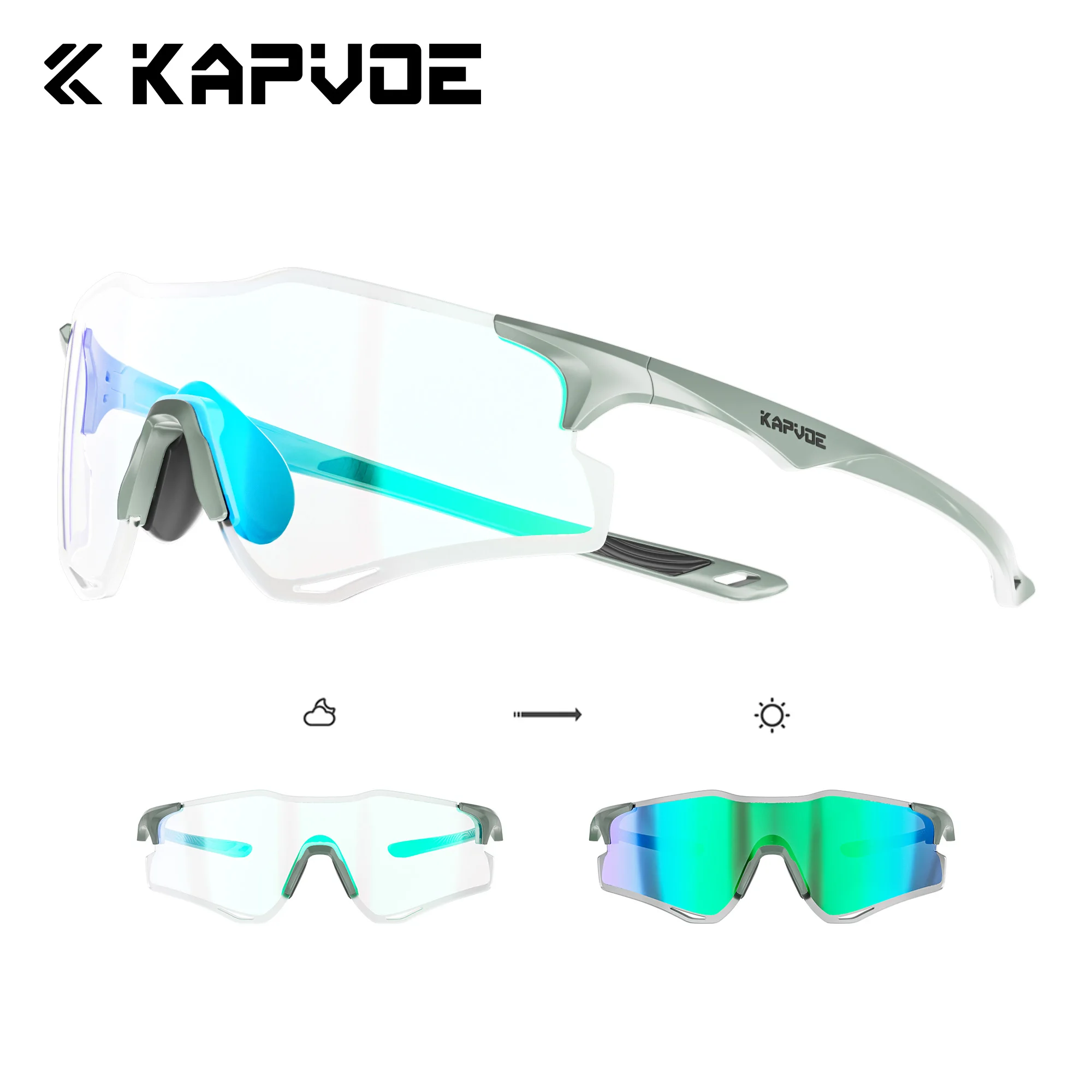 Kapvoe Leichte photochrome Laufbrille, Fahrrad-Sonnenbrille für Herren, Sportbrille, Wandern, Damen-Sonnenbrille, UV400-Brille Image