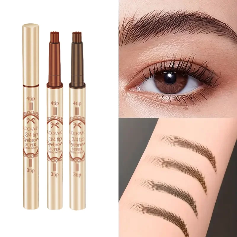 Dunkelbrauner Augenbrauen-Tattoo-Stift, 4-Punkt-Augenbrauenstift, wasserfest, langlebig, Stirnstift, Kosmetik Image
