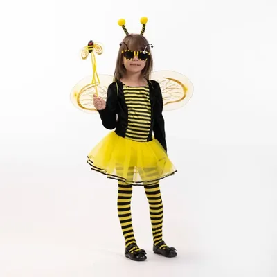 Gelbe Biene Kostüm Kleid Flügel Zauberstab Stirnband Zubehör Set für Mädchen Kinder Karneval Fee Elf Image