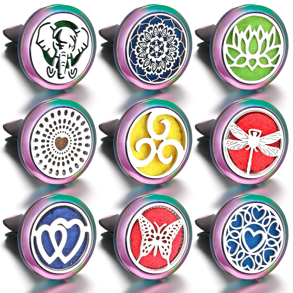 Neue Mehrere Muster Bunte 30mm Auto Ätherisches Öl Diffusor Edelstahl Parfüm Medaillon Auto Aromatherapie Clip Anhänger Geschenk Image
