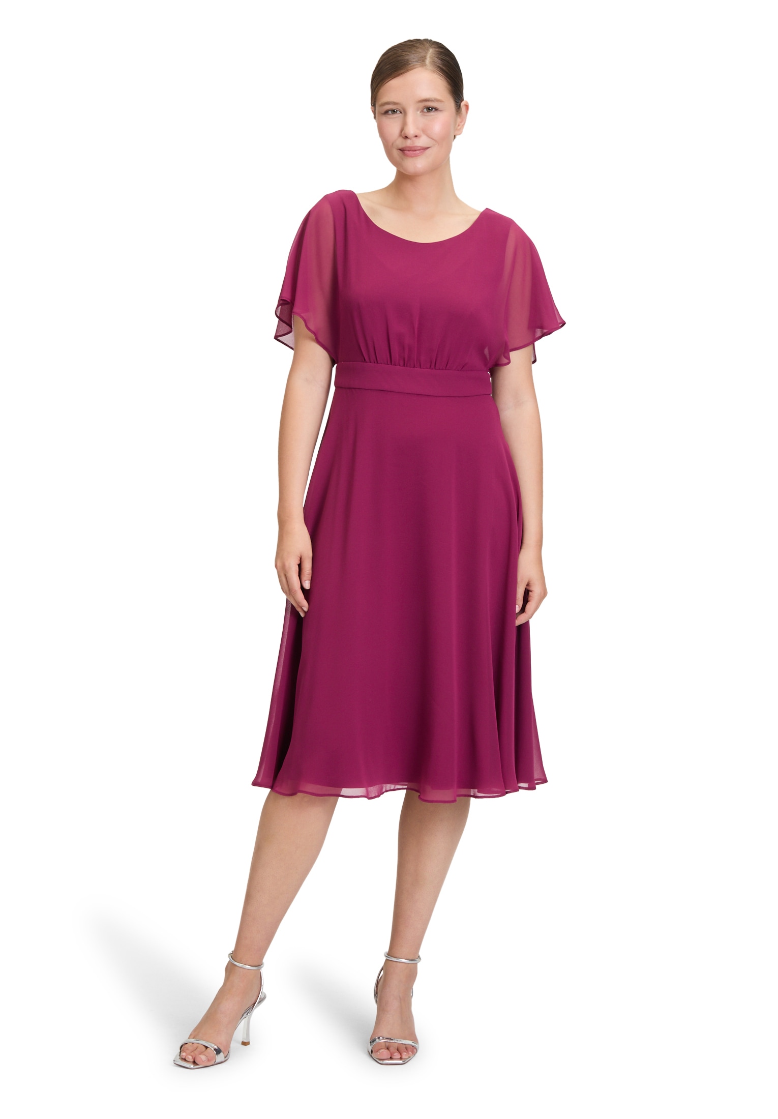 Cocktailkleid VERA MONT "Damen Cocktailkleid kurzarm", Damen, Gr. 40, Normalgrößen, rosa (sweet berry), Chiffon, Obermaterial: 100% Polyester. Futter: 100% Polyester., ausgestellt kurz, Rundhals, Kleider, Raffung Image