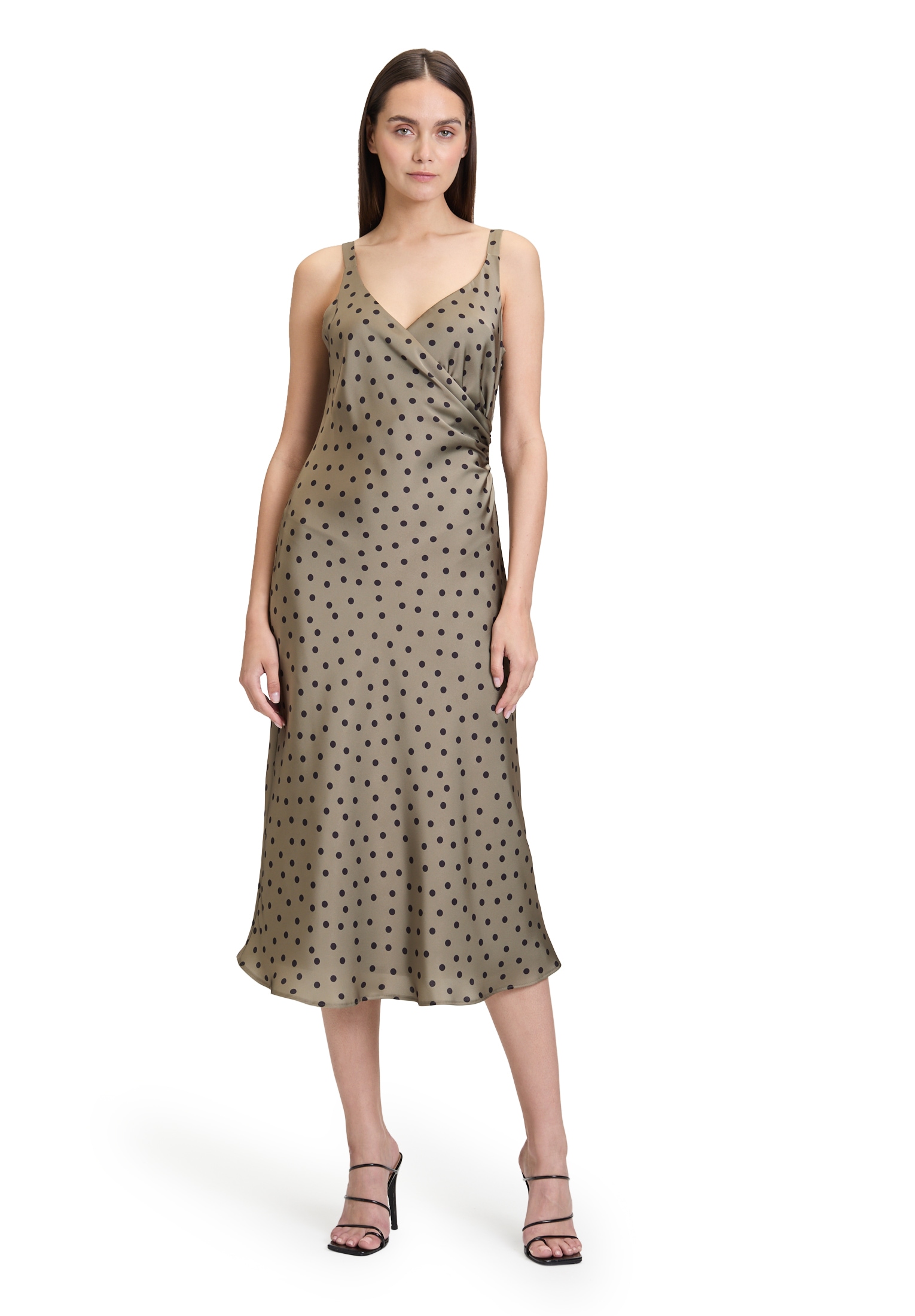 Cocktailkleid VERA MONT "Vera Mont Damen Cocktailkleid mit Print", Damen, Gr. 42, Normalgrößen, grün (khaki, schwarz), Obermaterial: 100% Polyester. Futter: 100% Polyester., Elegant, figurumspielend lang, V-Ausschnitt, Kleider Image
