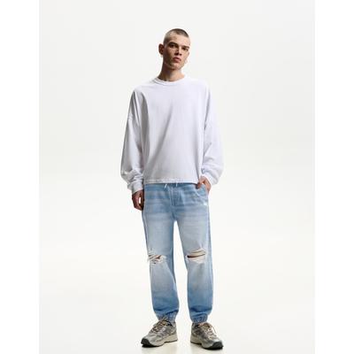 Bershka Ripped Jogger Jeans Men Xl Light Blue