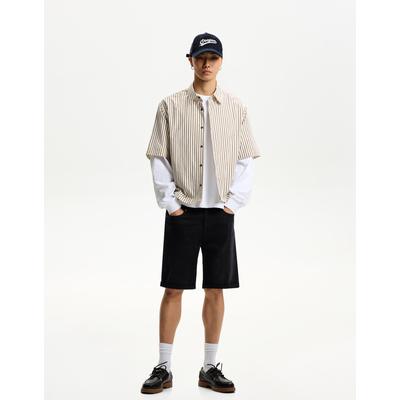 Bershka Denim Bermuda Shorts With Turn-Up Hems Men 30 Black