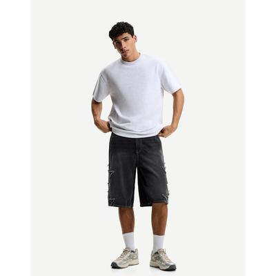 Bershka Baggy Bermuda Shorts With Patches Men 34 Black