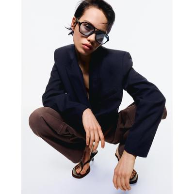 Bershka Double-Breasted Boxy Fit Blazer Women L Navy