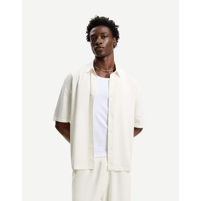 Bershka Short Sleeve Linen Blend Shirt Men Xl White